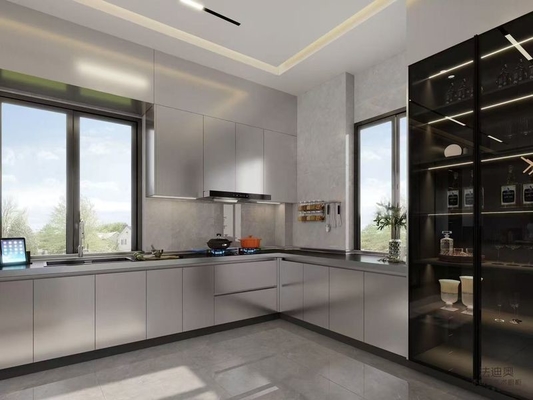Fadior U-Shaped Original Stainless Steel Color Kitchen Cabinet With Wine Storage Island