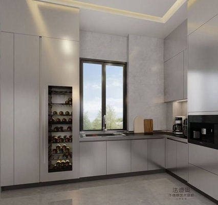 Fadior U-Shaped Original Stainless Steel Color Kitchen Cabinet With Wine Storage Island
