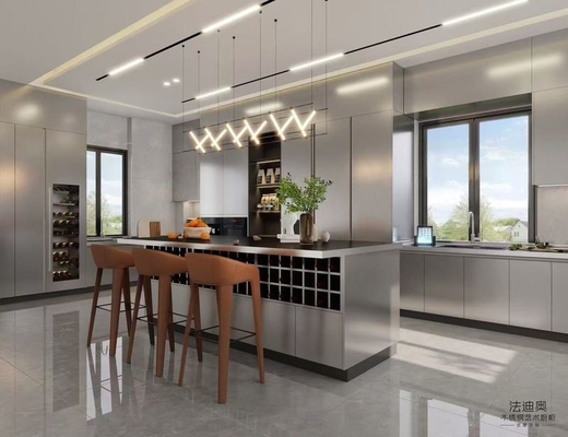 Fadior U-Shaped Original Stainless Steel Color Kitchen Cabinet With Wine Storage Island