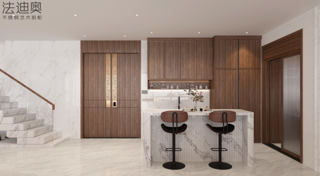 Classic And Elegant Chinese-Style Stainless Steel Cabinet: Wood Grain And Deep Wood Tone