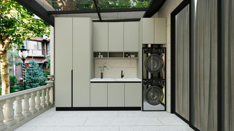 Greige Stainless Steel Balcony Storage Cabinet With Multiple Storage Units