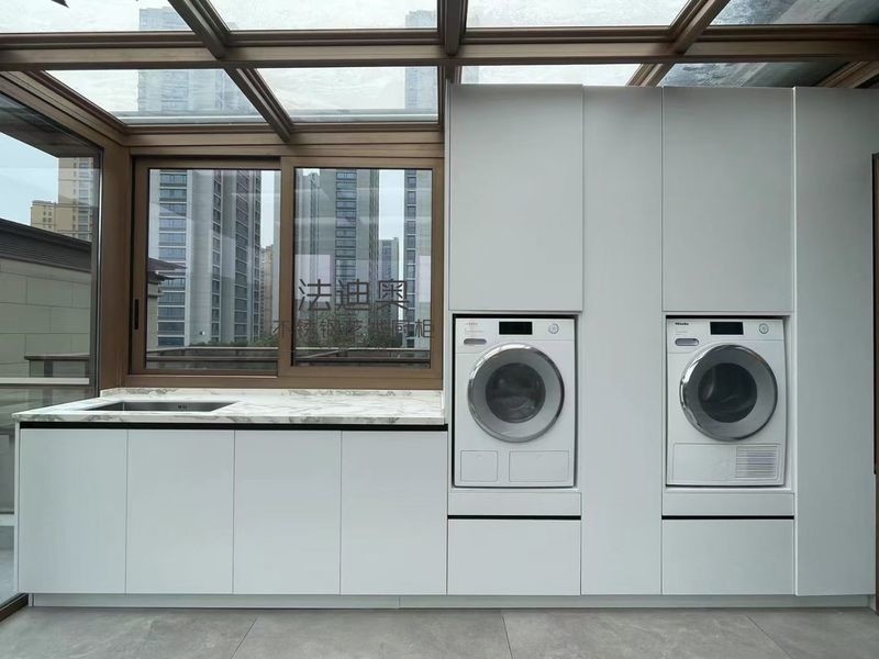 Contemporary Metal Laundry Room Cabinet With Stylish Light Gray Finish