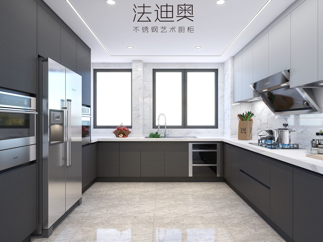 Modern Luxury U-Shaped Sleek Gray Design Stainless Steel Kitchen Cabinet
