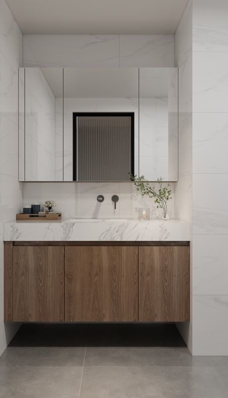 Fadior Modern Matte Wood Grain Bathroom Vanity Cabinet With Mirror Cabinet